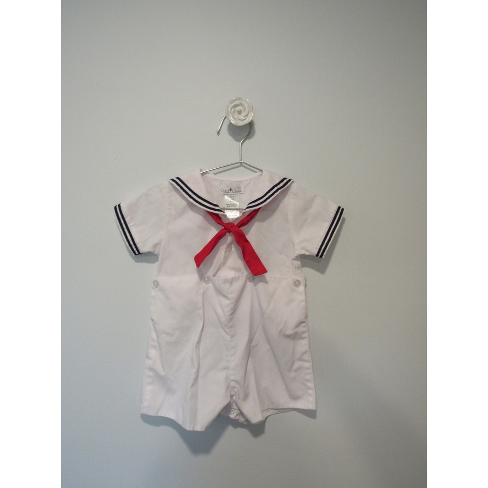 Petit Ami Baby Boy Sailor Romper White Navy Nautical Photoshoot 9 Months 2576